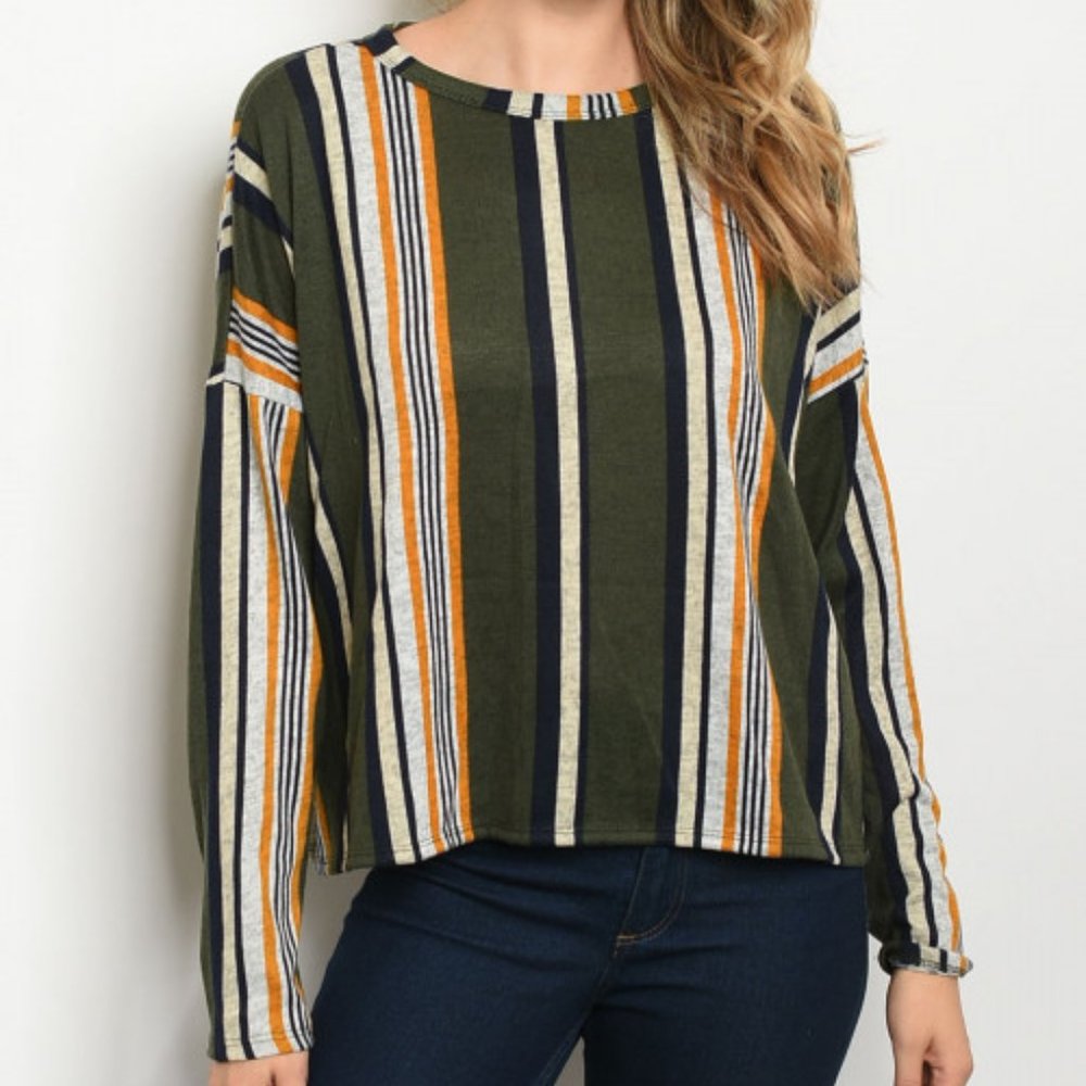 OLIVE MULTI STRIPES TOP